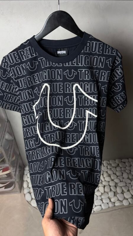 True Religion All-Over Logo Horseshoe T-Shirt Black 1117