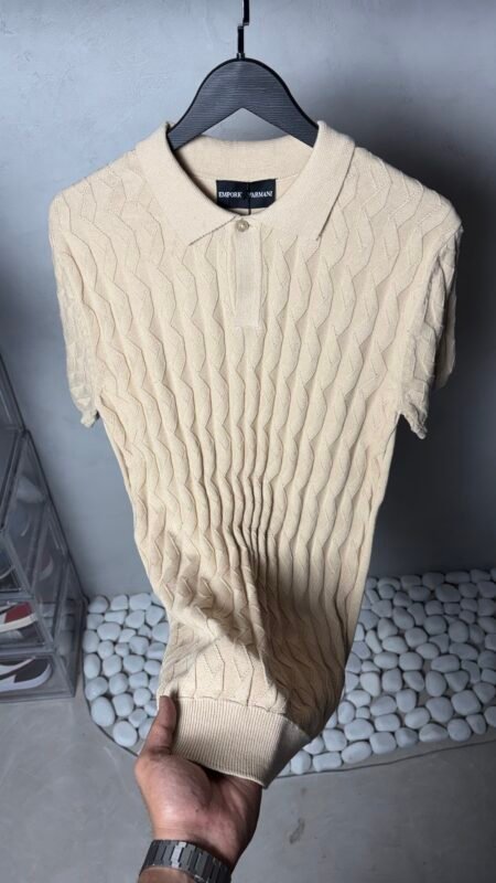 Emporio Arman_i Textured Knit Polo T-Shirt Beige 1127
