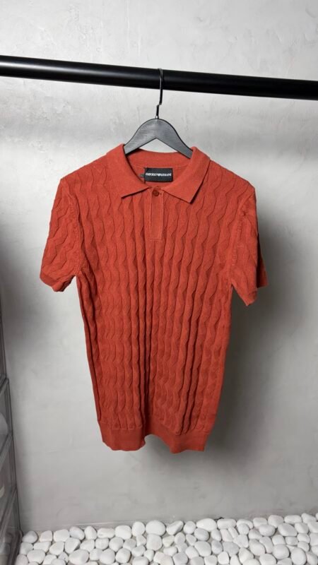Emporio Arman_i Textured Knit polo T-shirt Rust Orange 1128