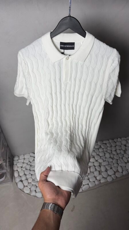 Emporio Arman_i Textured Knit Polo T-Shirt Classic White 1126