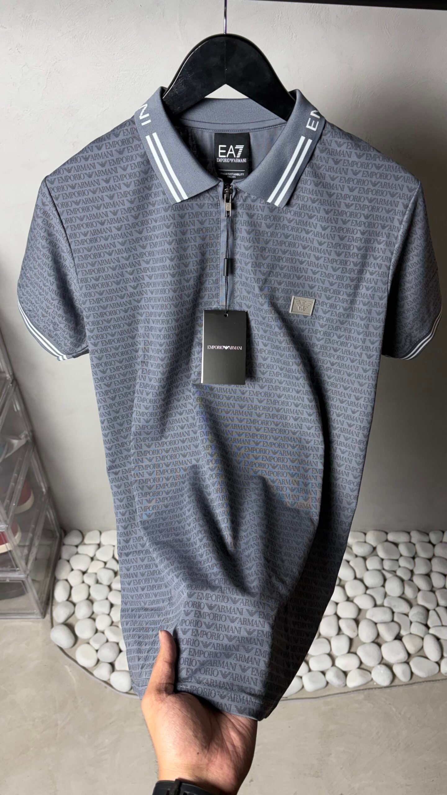 EA7 Empori_o Arman_i Monogram Zip Polo T-Shirt With OG Box Packaging 1392