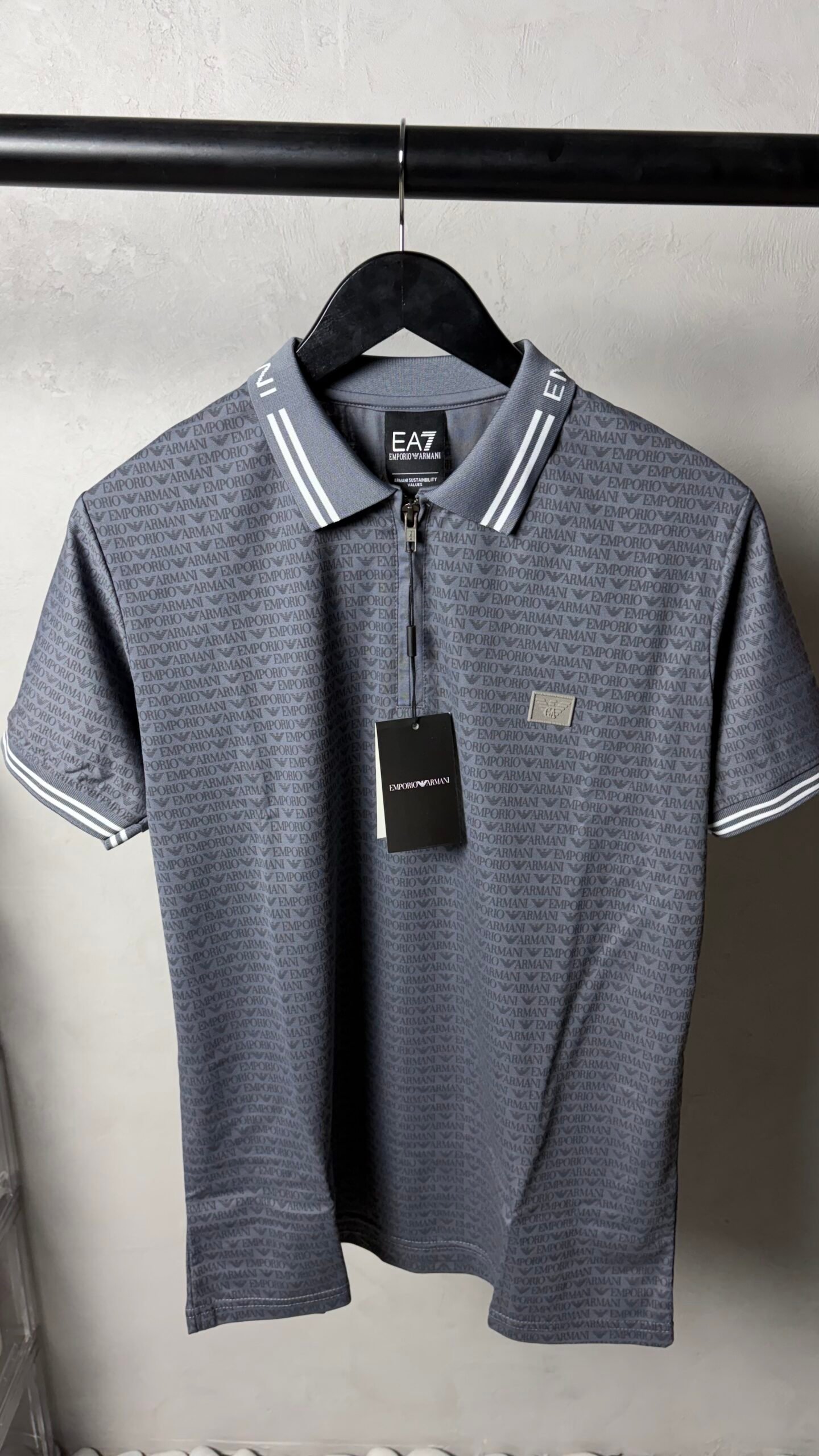 EA7 Empori_o Arman_i Monogram Zip Polo T-Shirt With OG Box Packaging 1392 - Image 5