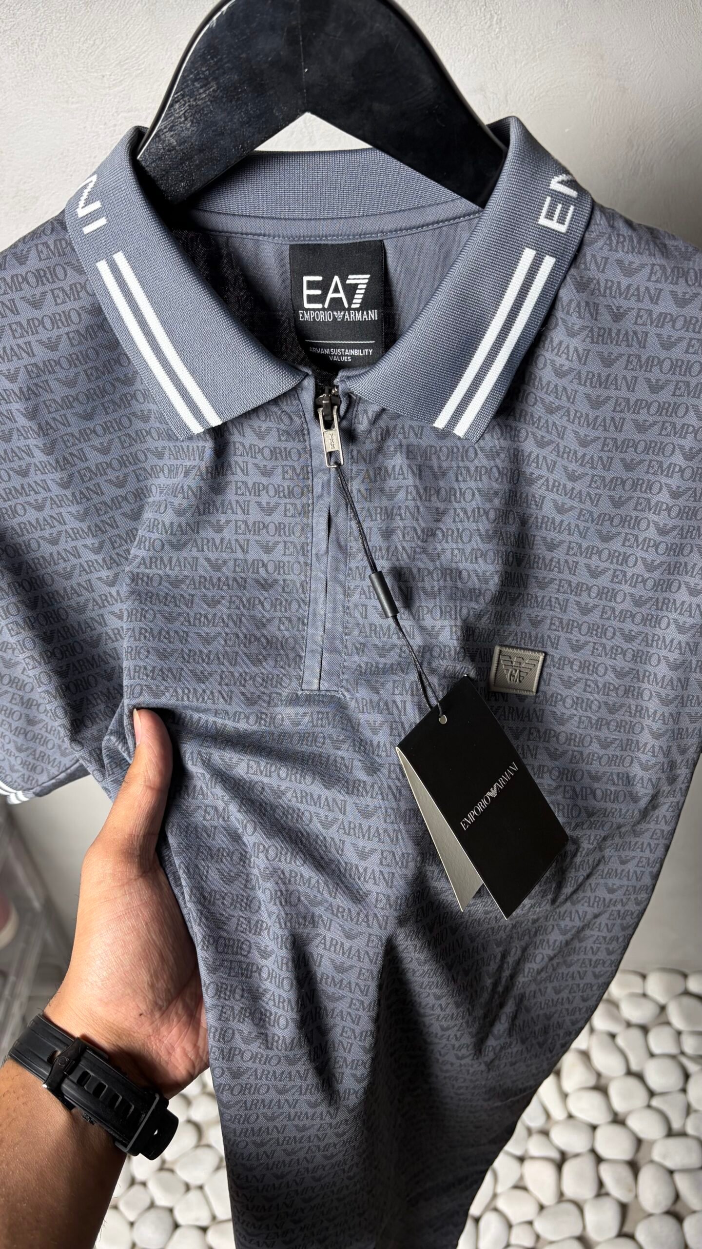 EA7 Empori_o Arman_i Monogram Zip Polo T-Shirt With OG Box Packaging 1392 - Image 4