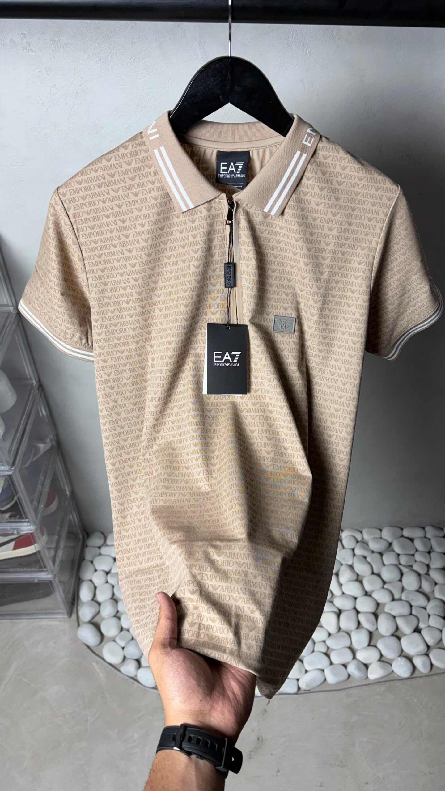 EA7 Empori_o Arman_i Monogram Zip Polo T-Shirt With OG Box Packaging 1390