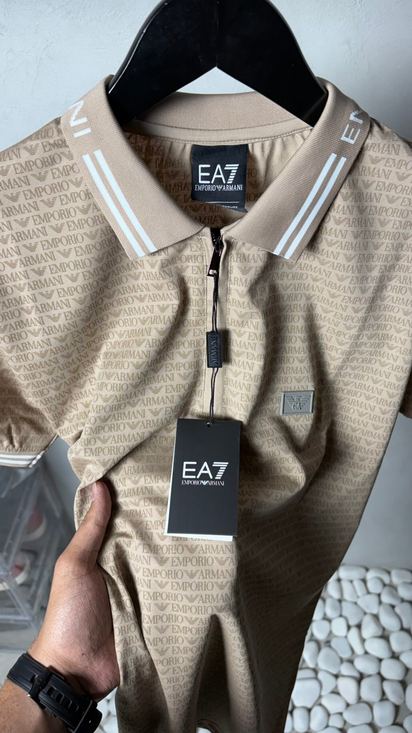 EA7 Empori_o Arman_i Monogram Zip Polo T-Shirt With OG Box Packaging 1390 - Image 3