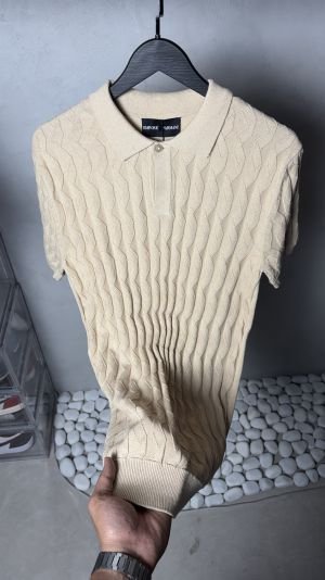 Emporio Arman_i Textured Knit Polo T-Shirt Beige 1127