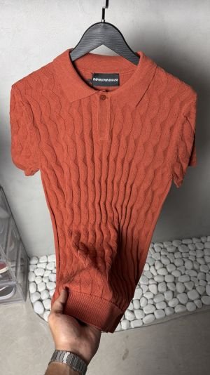 Emporio Arman_i Textured Knit polo T-shirt Rust Orange 1128