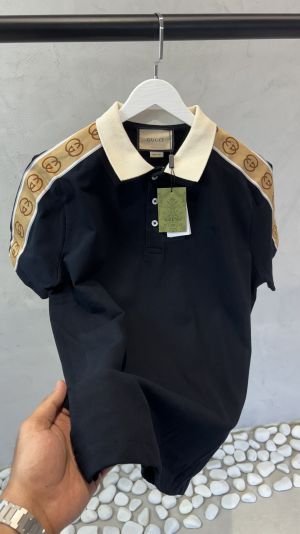 Gucc_i Signature GG Trim Navy Blue Polo T-Shirt 1031